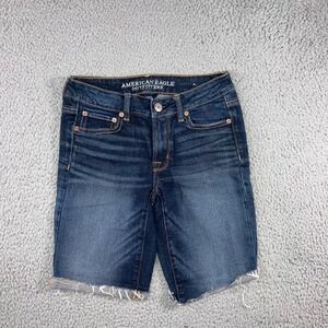 American Eagle Bermuda Shorts Women 4 Stretch‎ Low Rise Cuffed Fringe Hem Y2K